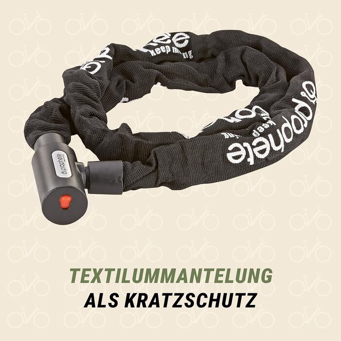 Замок велосипедний Prophete, ланцюговий з автоматичним замиканням, захист від втрати ключа, довжина 120 см, колір чорний