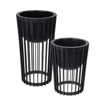 Комплект підставок для квітів Ø 30 см x В 40 см та 54 см Підставка для рослин виготовлена з міцного пластику, використовується з обох боків Квітковий стілець для використання в приміщенні та на вулиці Сучасний та практичний столик для рослин Чорний 30 см 