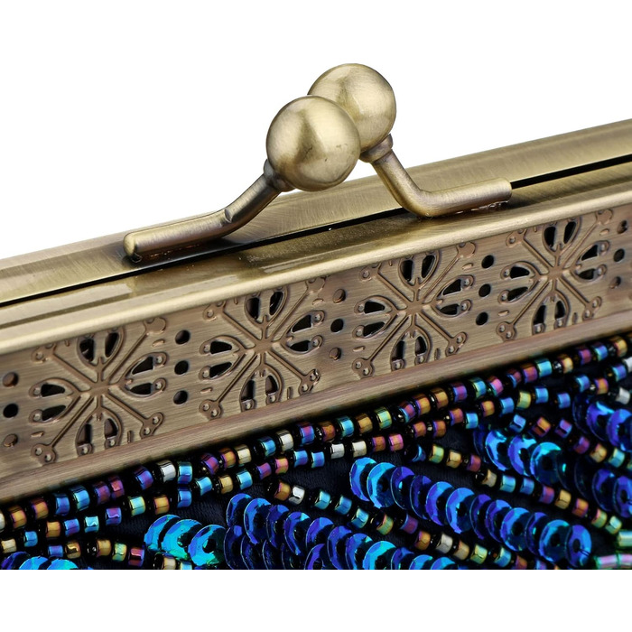 Клатч жіночий Kwolf Павичче сяйво, вінтажний стиль, з паєтками та перлами, блакитно-павичий, універсальний розмір. Ідеально для весілля, вечірки, коктейлю.