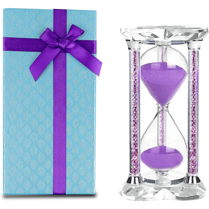 Пісочний годинник SuLiao для Uten, Поворотний на 720, Старовинний білий пісочний годинник, Вінтажний пісочний годинник 1 Hora Reloj de Arena, Великий метал, Пісочне скло, Офіс, Письмовий стіл, Дім, Весільне оформлення (Кришталь / Фіолетовий, 60 хв)