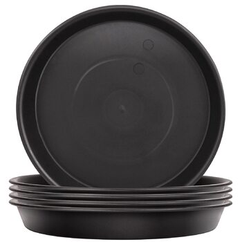 Набір із 5 пластикових блюдець для квіткових горщиків, для кімнатних та вуличних рослин - 36 см x 36 см, чорні