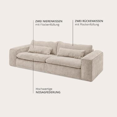 Великий диван шириною 300 см, модель Vince, глибоке сидіння, тканинний чохол, що не потребує особливого догляду, пружини, що не провисають, повністю м&39яка спинка, середня жорсткість сидіння, вкл. 2 подушки для спинки, 2 подушки для попереку, колір голуб