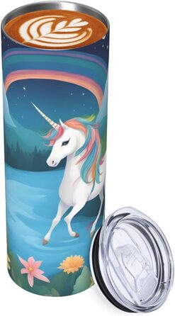 Кухоль з прямою трубочкою, дизайн біжучі єдинороги, принт, дорожній кухоль, підходить для кемпінгу, офісу та дому, 590 мл