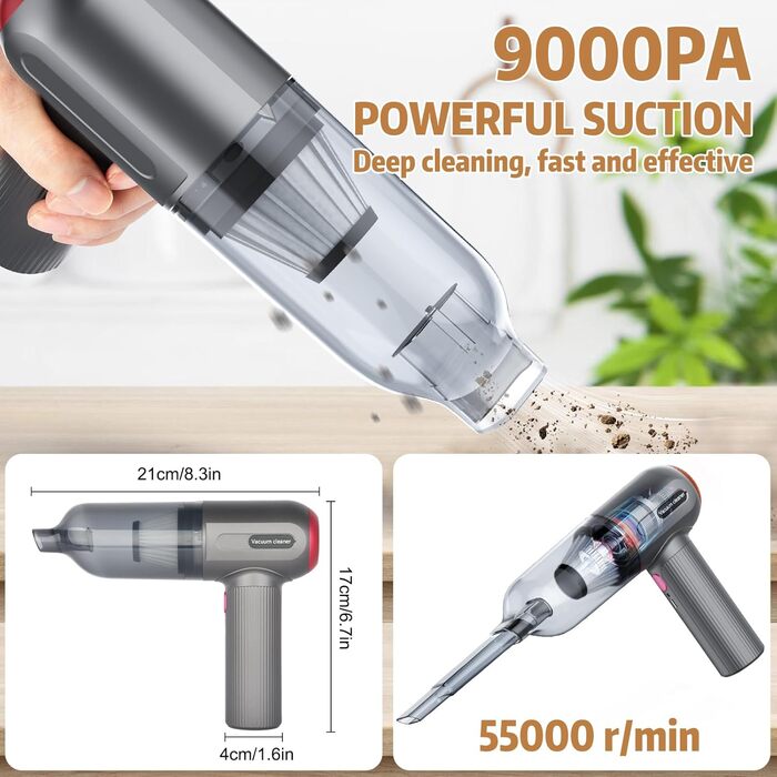 Ручний пилосос, 9000 PA Ручний пилосос акумуляторний, міні/портативний/перезаряджається USB пилосос, для шерсті домашніх тварин, а