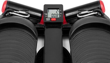 Степер Hop-Sport з ручками - компактний степер-гойдалка для домашнього використання, фітнес-пристрій з РК-дисплеєм та еспандерами, тренування зі скандинавської ходьби, максимальне навантаження 100 кг, червоний