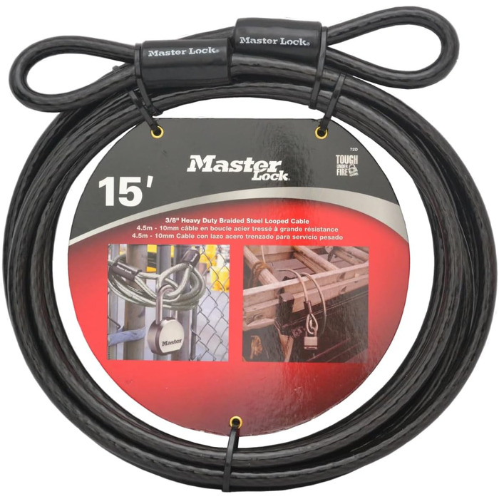 Оцинкований сталевий трос Master Lock 15 з петлевими кінцями 72DPF, трос 15 футів