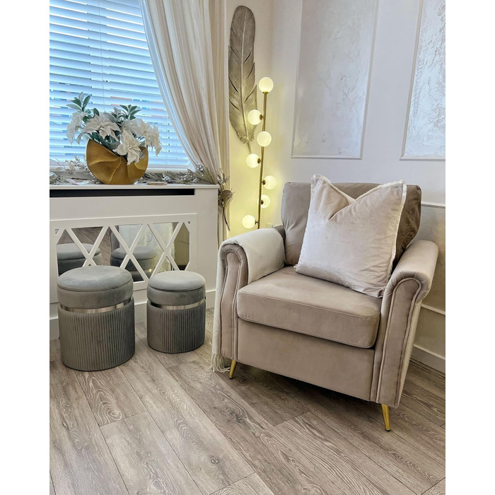 Пуф Beliani з місцем для зберігання, круглий, оксамитова тканина, світло-сірий, комплект з 2 шт., пуфики Glamour Camdenton