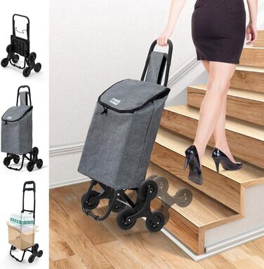 Сумка-візок для покупок зі сходами, складаний візок-тележка з гачком, 3 колеса, водонепроникний, 32л, Сірий