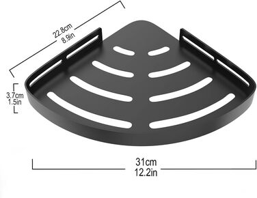 Кутова полиця для душу без свердління, чорна, з тримачем для шампуню та захистом від іржі. Набір з 2 полиць з 4 гачками, проста установка, чорний колір.