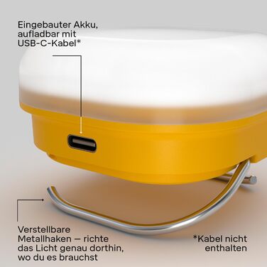 Акумуляторний світлодіодний ліхтар для кемпінгу Silva Glow - Акумуляторні кемпінгові та вуличні лампи та ліхтарі з USB-C - 350 люменів та 4 рівні яскравості - Біле та тепле кемпінгове світло - Час горіння 156 годин - Водонепроникний вуличний ліхтар жовтог