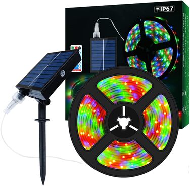 Зовнішня світлодіодна стрічка Lumtang Solar Outdoor, Світлодіодна стрічка 5 м, сонячні ліхтарі на сонячних батареях, що змінюють колір, з 8 режимами освітлення, вечірка, сад, басейн, табір, прикраса на відкритому повітрі. (Мульт-колір, 10М)