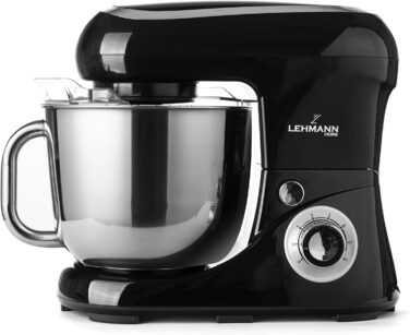Планетарний кухонний комбайн Lehmann з чашею з нержавіючої сталі 5 л Багатофункціональний міксер 2200 Вт 6-швидкісна тістомісна машина Включаючи кришку для бризок, гачок для тіста та віночок