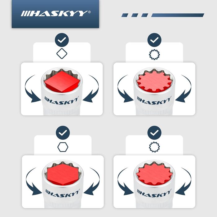 Набір торцевих ключів HASKYY XZN 8-36 мм, 21 предмет 6-гранник, 12-гранник, Torx, зовнішній багатогранник 1/2