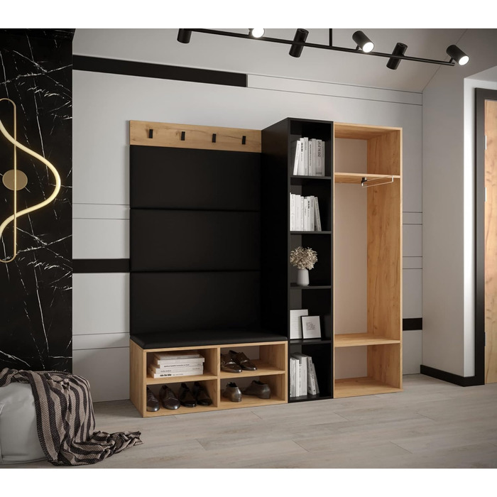 МЕБЛІ КРИСПІЛЬ Шафа-купе MIRO Комплект 1 з м'якими панелями Сучасний дизайн (Маніла 16 (сірий), Дуб крафт-золото чорний матовий) Д