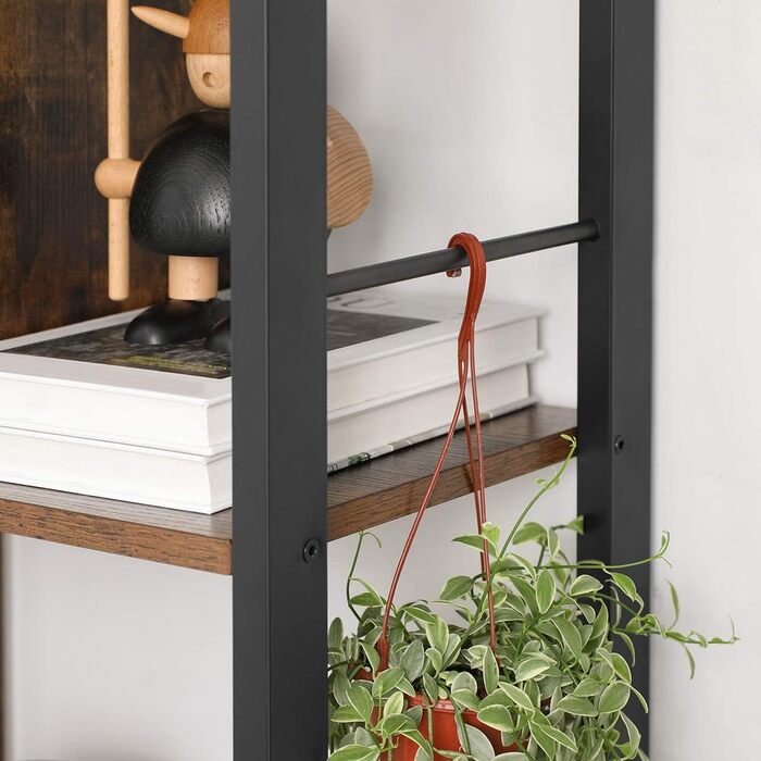 Полиця, книжкова шафа, офісна полиця з 5 ярусами, окремостояча полиця, полиця для зберігання, велика, металевий каркас, вінтажний коричнево-чорний LBC12BX Вінтажний коричнево-чорний