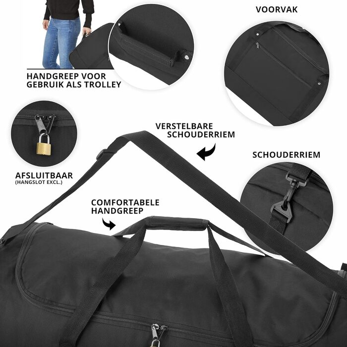 Велика дорожня сумка на колесах 100 л - Складана дорожня сумка XXL - Велика спортивна сумка з колесами (чорна)
