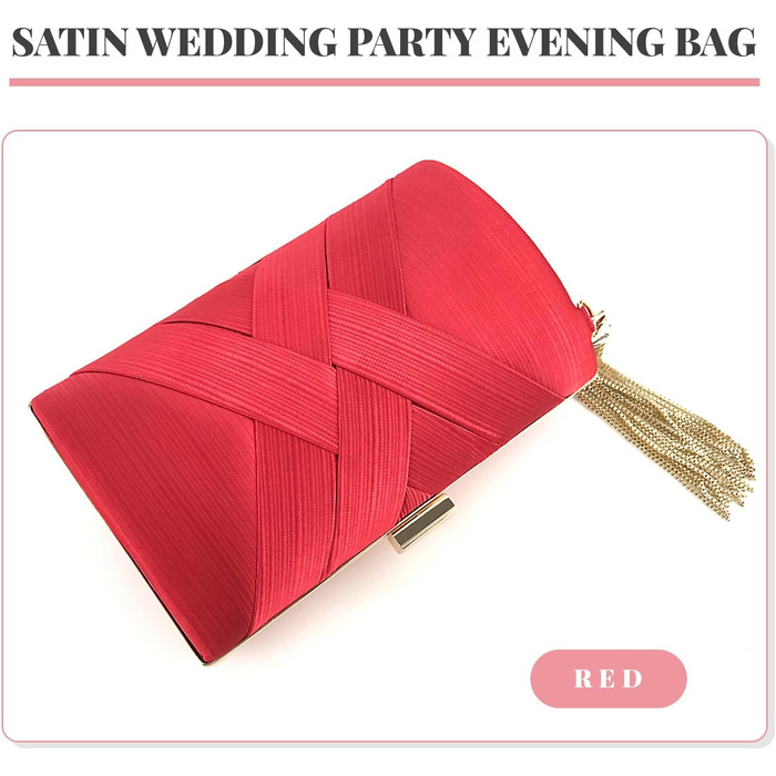 Елегантне сатеневе клатч-конверт для вечірок та особливих подій. Червона вечірня сумочка з пензликом для коктейлів, весіль та випускних.