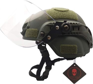 Тактичний шолом для страйкболу MICH 2000, військовий пейнтбол, з прозорим козирком, захисним щитком для обличчя, окулярами та бічною планкою, кріпленням для ПНВ, зеленого кольору