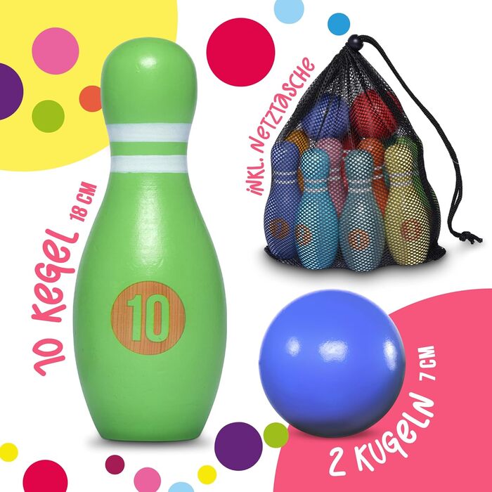 Дитячий боулінг з рожевою папайєю XL - набір з 12 предметів, іграшка для гри в боулінг на вулиці та в приміщенні, виготовлена з деревини, сертифікованої FSC, навчає та сприяє розвитку вашої дитини Classic XL