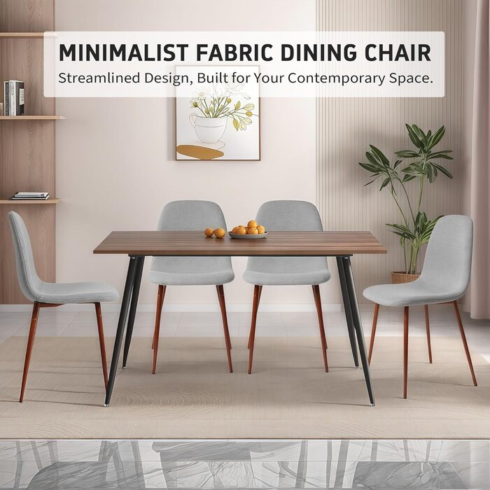 Набір із 4 обідніх стільців CangLong у ретро-стилі з м&39якою оббивкою для кухні та їдальні, сучасний тканинний обідній стілець з металевими ніжками, сірий