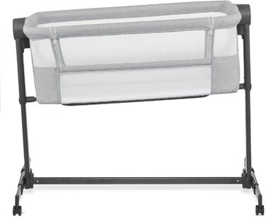 В-1 приліжкове ліжечко, дорожнє ліжечко з матрацом та простирадлом, 5-рівневе регулювання висоти матраца, 4 колеса з гальмами, м&39який матеріал, легка конструкція, сірий Neste Grey, 2 2-