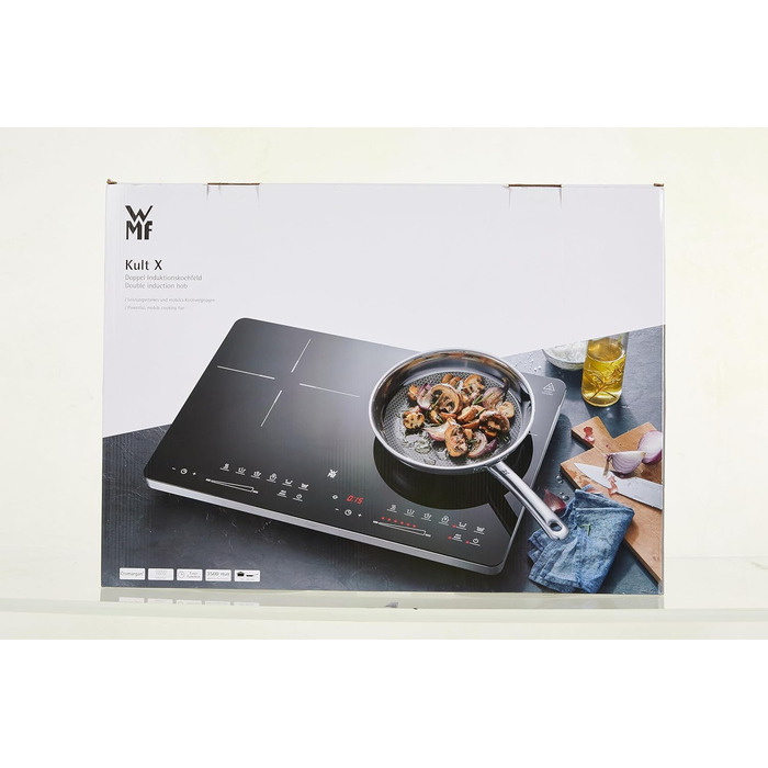 Подвійна індукційна варильна поверхня WMF Kult X 2 плити, конфорка до 28 см, 2 конфорки, 8 рівнів, розпізнавання каструлі, сенсорний дисплей, склокераміка, функція таймера, 3500 Вт одинарна