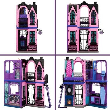 Ляльковий будиночок Monster High Boo-tique Hotel, складаний ігровий набір із моторошними сюрпризами в кожній кімнаті та понад 13 ігровими елементами, включаючи меблі та аксесуари, JBF16 Чорний - Boo-tique Hotel