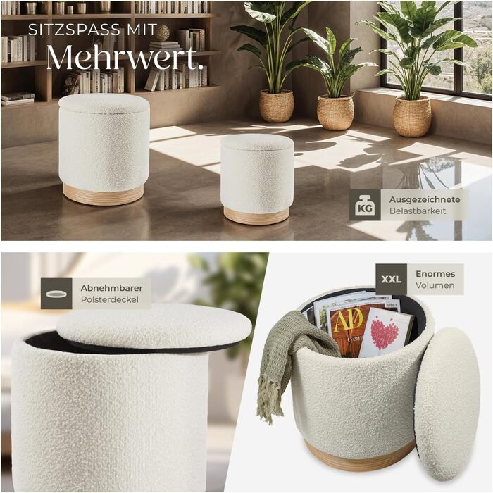 Набір із 2 стільців для зберігання речей, тканина букле ведді, скандинавський стиль, пуф, круглий м&39який стілець для туалетного столика, меблі для спальні, вітальні, коридору, стілець для зберігання речей для дому