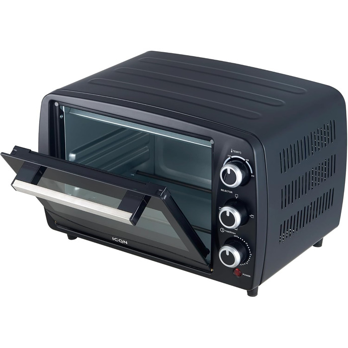Компактна міні-піч ICQN 15 літрів, 1200 Вт, таймер 60 хв, 3 функції приготування, 90-230C, мала кемпінгова духовка, антрацит, гарантія 2 роки