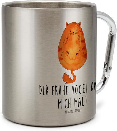 Чайна кружка &quotМістер і місіс Панда&quot Кіт &quotРання пташка&quot - подарунок, кружка з нержавіючої сталі, термокружка з нержавіючої сталі, ізольована кружка, роздратований, проспав, коти, ранкове сваріння, термокружка, кава, середній палець
