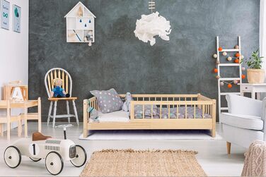 Дитяче ліжко Alije із захистом від падіння 70x140 см NINA з рейковою основою з соснової деревини для дитячих будинків, хлопчиків та дівчаток - дерев&39яне ліжко, дитяче ліжко, дитяча кімната, декор для хлопчика, 70 x 140 натуральне дерево