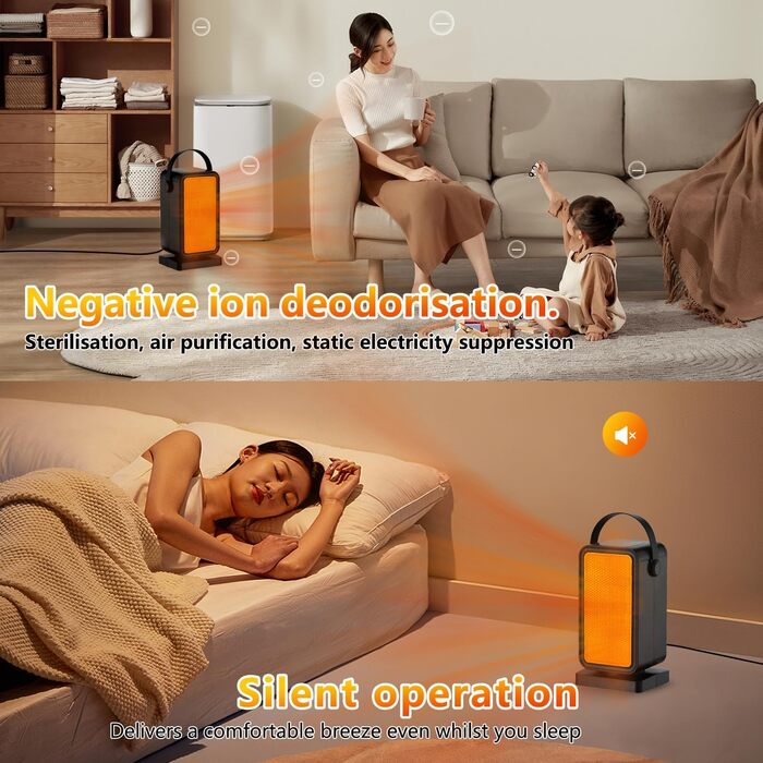 Енергозберігаючий електричний вентилятор-обігрівач, 600 Вт, керамічний нагрівач PTC із захистом від перегріву та перекидання, 2 налаштування термостата, 12-годинний таймер, для офісу, дому, гуртожитку, ванної кімнати