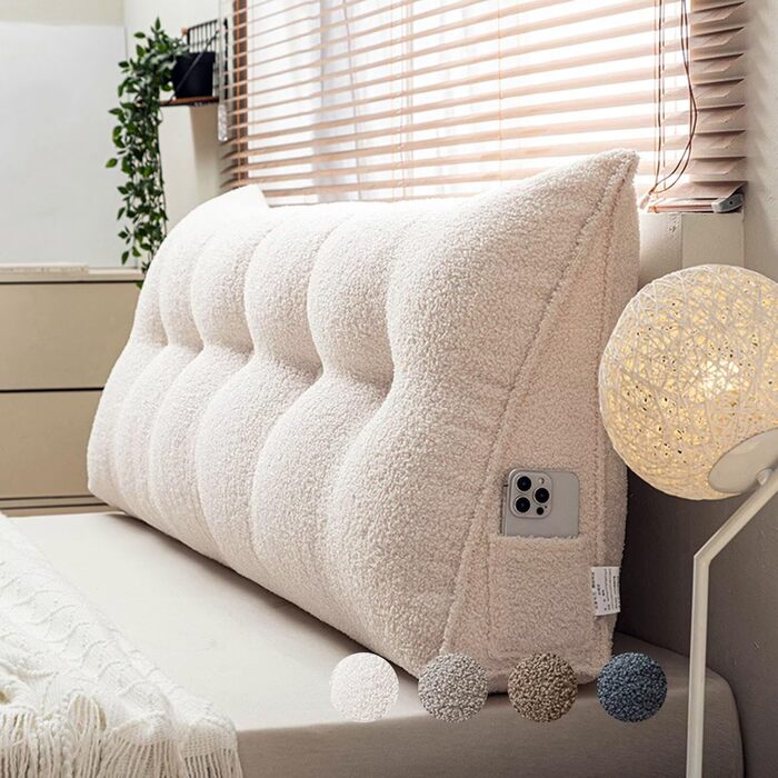 Подушка для спинки ліжка 120 см, велика подушка для спинки ліжка бежева, клиноподібна оксамитова подушка для узголів&39я ліжка, трикутна подушка для спини для настінного кріплення, поперекова подушка-клиноподібна опора для спини, яку можна прати, бежева 1