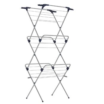 Сушарка для білизни SONGMICS, складана та компактна, сталева рама, 42 x 62,5 x 150 см, довжина стійок 15 м, для приміщень та вулиці, 3 яруси, сіро-блакитна LLR715G01