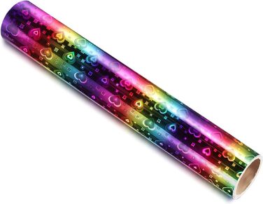 Глянцевий голографічний вініл Rainbow Chrome, 30 x 152 см, візерунок у формі райдужного серця