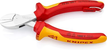 Компактні діагональні кусачки Knipex X-Cut, хромовані, ізольовані багатокомпонентними оболонками, випробувані VDE з вушком для кріплення страхувального пристрою 160 мм (карта SB/блістер) 73 06 160 T BK