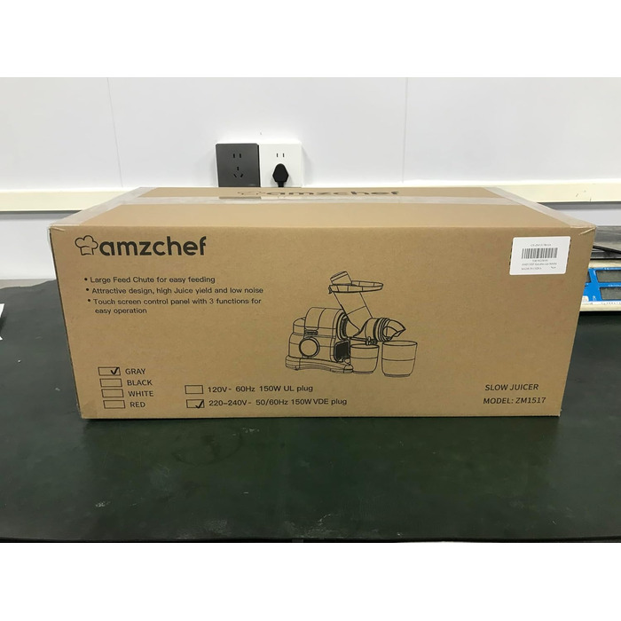 Соковижималка AMZCHEF з великим жолобом подачі 80 мм - Соковижималка 150 Вт Повільна соковижималка з 2 режимами швидкості та функцією повернення - Соковижималка для цілих овочів та фруктів Переможець тесту - Silver Juicer Silver