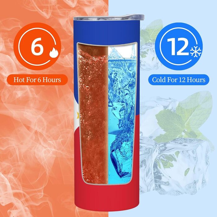 Кухоль з прямою трубочкою, дизайн прапор Філіппін, друкований, дорожній кухоль, підходить для кемпінгу, офісу та дому, 590 мл