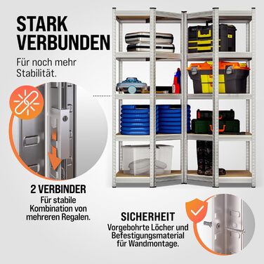 Комплект кутових стелажів Monzana з 3 предметів, міцний, вантажопідйомність 2625 кг, 15 полиць з МДФ, полиця для зберігання, полиця для підвалу, полиця, що вставляється, полиця для майстерні, сріблястий