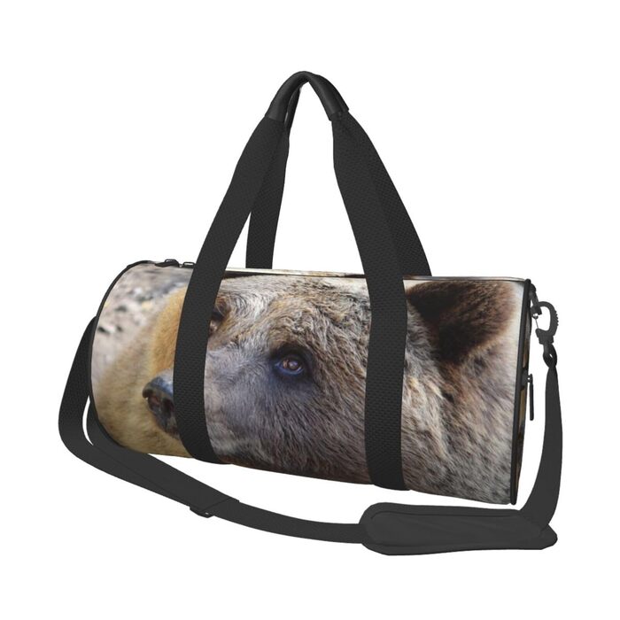 Спортивна сумка, дорожня сумка, з принтом ведмедя, сумка для подорожей на вихідні, чорна, універсальний розмір