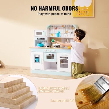 Дитяча кухня VEVOR 24 предмети, Ігрова кухня з підсвічуванням, звуками, дитяча кухня з морозивницею, духовкою, мийкою, мікрохвильо