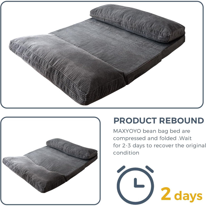 Ліжко-мішок MAXYOYO, розкладне, вельветовий диван-ліжко, матрац для дорослих, надзвичайно товстелезне, складається в 4 сторони, диван-ліжко для спальні, вітальні, антрацитово-сірий, 135 x 240 см