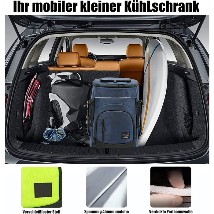 Велика сумка-холодильник 33 л, водонепроникний ізольований рюкзак-холодильник, рюкзак для пікніка з холодним пивом та відділенням для охолодження, кошик для пікніка на 2-4 особи, портативний автомобільний холодильник (чорний)