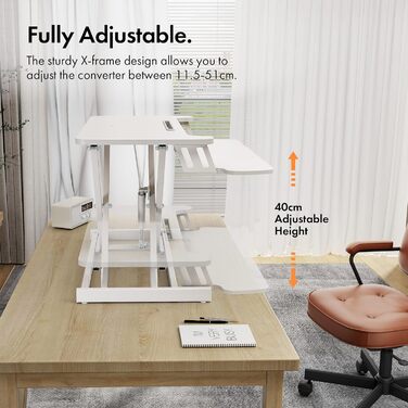 Підставка для столу VonHaus, регульована по висоті для сидіння/стояння, підставка для столу з лотком для клавіатури, тримачем для двох моніторів та відділенням для планшета (білий колір)