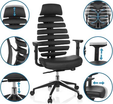 Офісне крісло Ergo LINE II PRO, 71 x 45 x 60 см, натуральна шкіра / алюміній, чорний