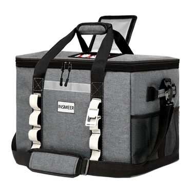 Велика сумка-холодильник 48 л, велика складна сумка-холодильник на 65 банок з верхнім відкриттям, водонепроникна ізольована сумка для покупок XXL, ідеально підходить для поїздок, пікніків, кемпінгу, походів, пляжу, темно-сіра