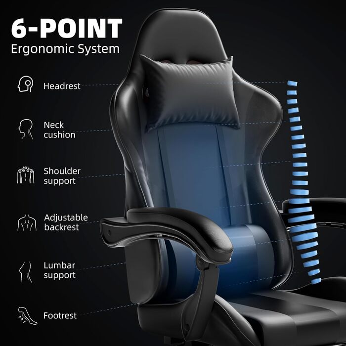 Ігрове крісло Invoker, ергономічне ігрове крісло, комп&39ютерне офісне крісло з підставкою для ніг, регульована спинка 90-135, поворотне крісло для ПК на 360, чорне