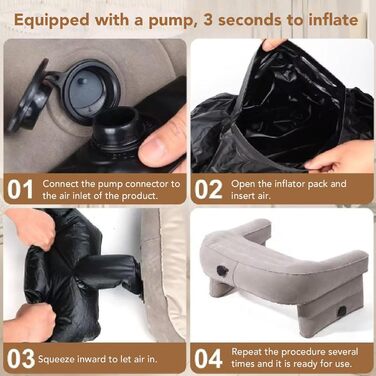 Надувна подушка для читання, ПВХ подушка для читання для ігор, портативна подушка-підлокітник з 3 отворами для накачування для гри та перегляду телевізора, 80 x 59 x 37 см