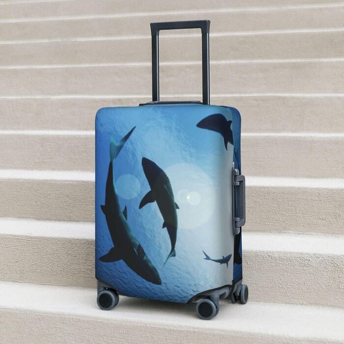 Чохол для валізи Акула TOMPPY еластичний, захисний, миється, підходить для валіз 18-32 дюйми, чорний, XL