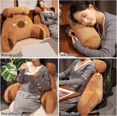 Подушка для читання у формі капібари з підтримкою для шиї та рук, 60 x 40 см, мила м&39яка плюшева подушка у формі капібари, подушка для поперекової підтримки ліжка, дивана, автокрісла, офісу, подушка для спинки капібари для читання та відпочинку